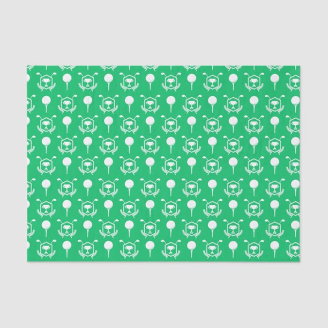 Green and White Golf Icons Tissue Paper (Front)