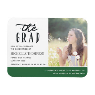 Green and White Graduate Party Invite Magnet