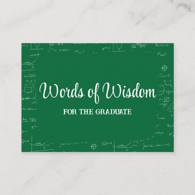 Green and White Graduate Words of Wisdom Advice Enclosure Card (Front)