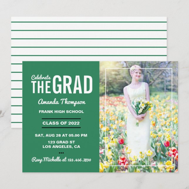 Green and White Graduation Party Invitation (Front/Back)