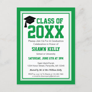 Green and White Graduation Party Invitation Postcard
