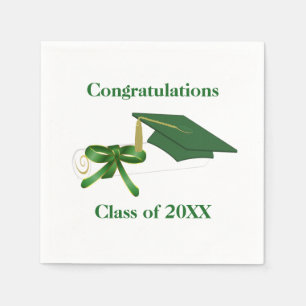 Green and White Graduation Party Paper Napkins