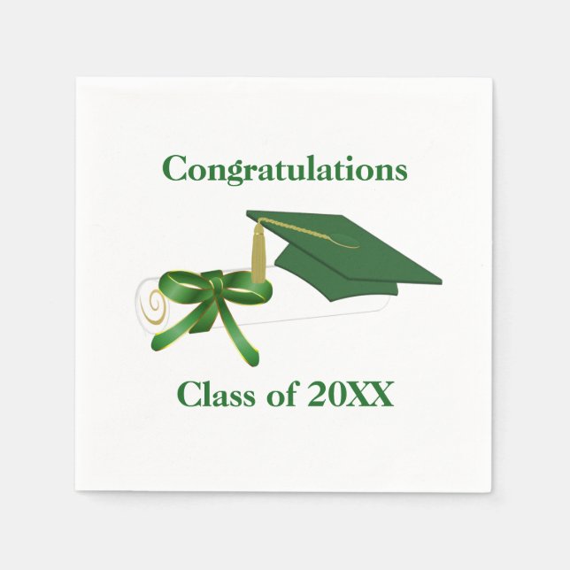 Green and White Graduation Party Paper Napkins (Front)