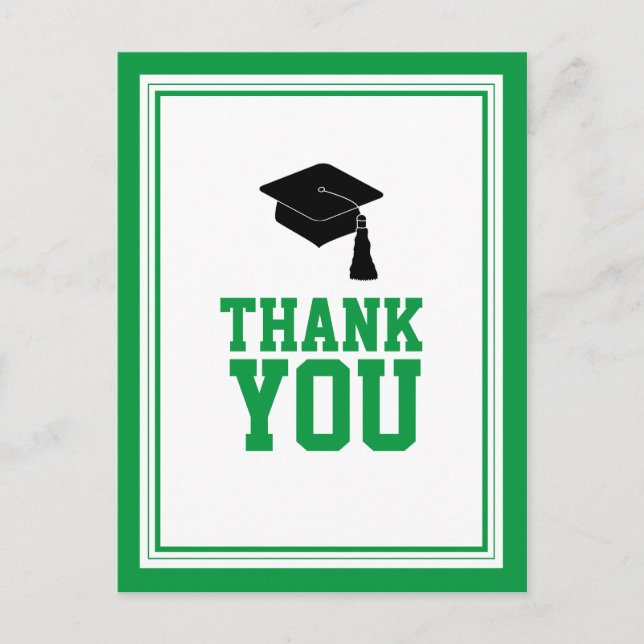 Green and White Graduation Party Thank You Postcard (Front)