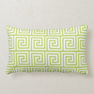 Green and White Greek Key Pattern Lumbar Pillow