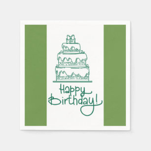 Green And White Happy Birthday Design Napkin