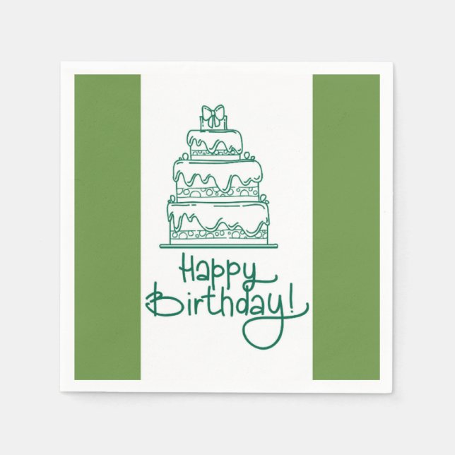 Green And White Happy Birthday Design Napkin (Front)