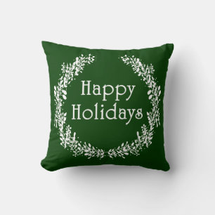 Green and White Happy Holidays Pillow