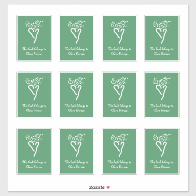 Green and White Heart Bookplates (Sheet)