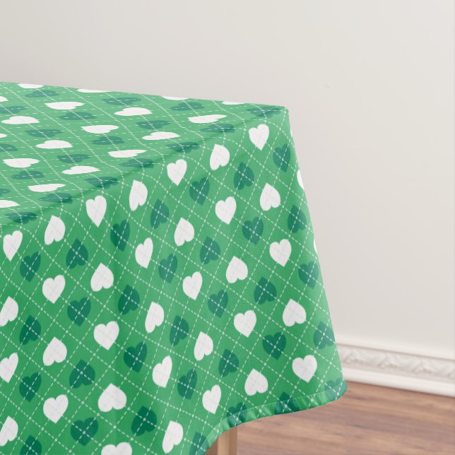Green and White Hearts - Argyle Pattern Tablecloth (In Situ)