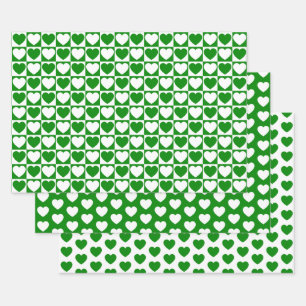 Green and White Hearts Wrapping Paper Sheet