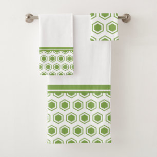 Green and White Hexagonal Pattern Bath Towel Set