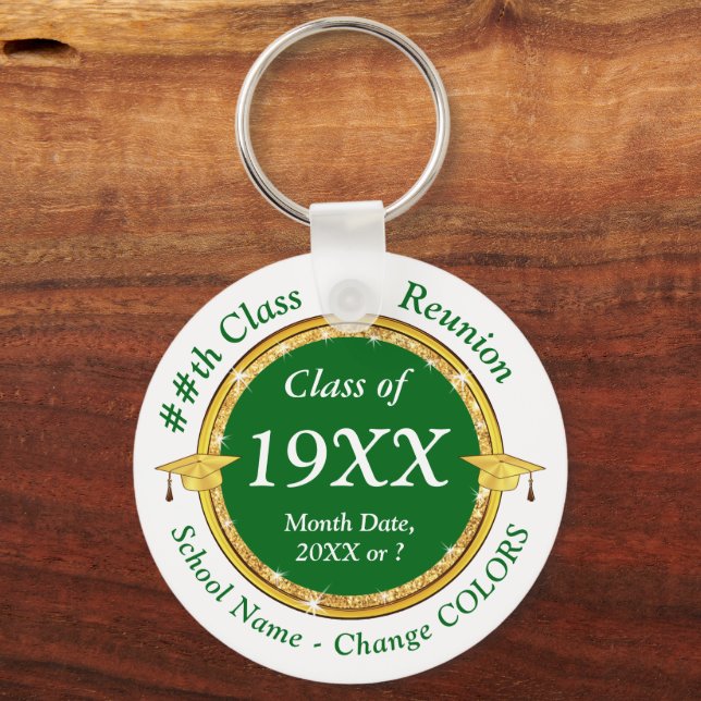 Green and White, High School Reunion Gift Ideas Key Ring (Front)