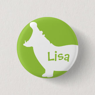 Green and White Hippo Custom Monogram 3 Cm Round Badge