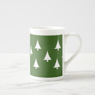 Green And White Holiday Trees Bone China Mug