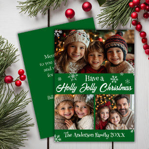 Green And White Holly Jolly Christmas Family Photo Holiday Card