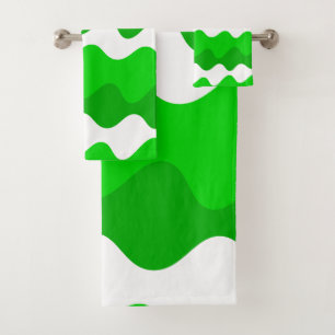 Green and white horizontal waves pattern  bath towel set