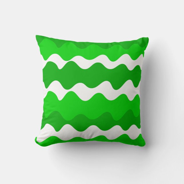 Green and white horizontal waves pattern  cushion (Front)