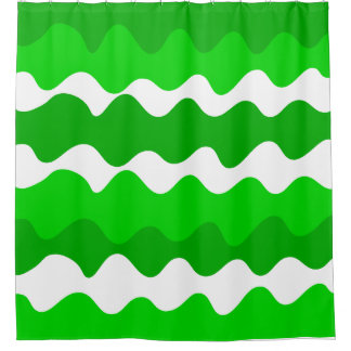 Green and white horizontal waves pattern shower curtain