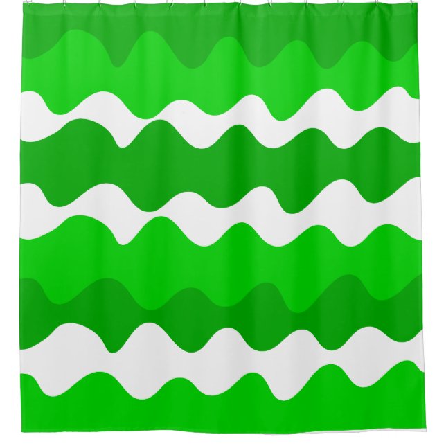 Green and white horizontal waves pattern  shower curtain (Front)