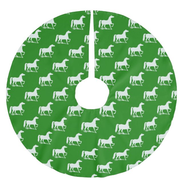 Green and White Horse Christmas Tree Skirt (Front)