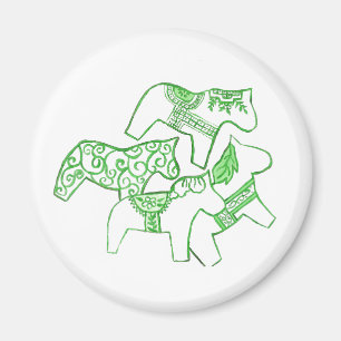 Green and white horses magnet