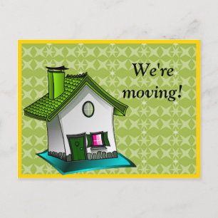 Green and White House Change of Address Announcement Postcard