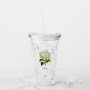 Green and White Hydrangea Flower with Name Acrylic Tumbler