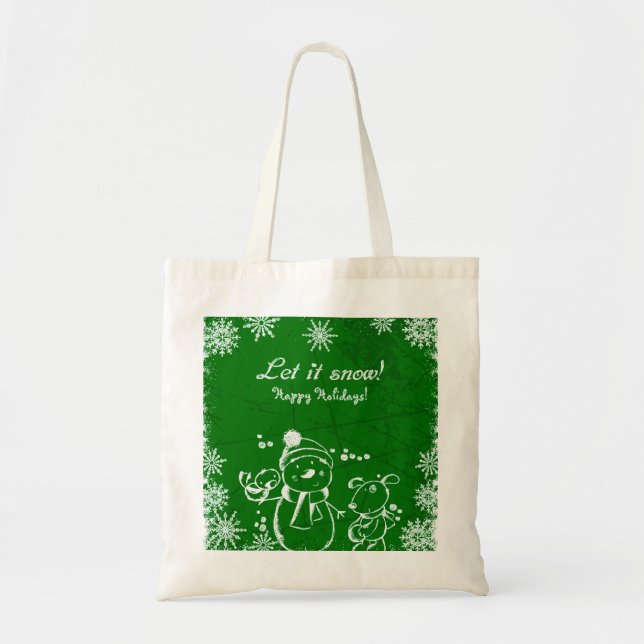 Green And White Illustration- Merry Christmas Tote Bag (Front)
