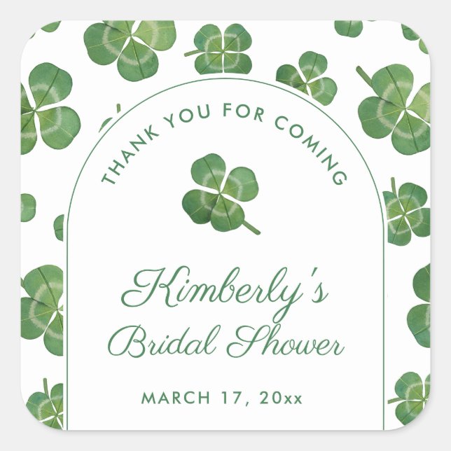 Green And White Irish Theme Bridal Shower Favour Square Sticker (Front)