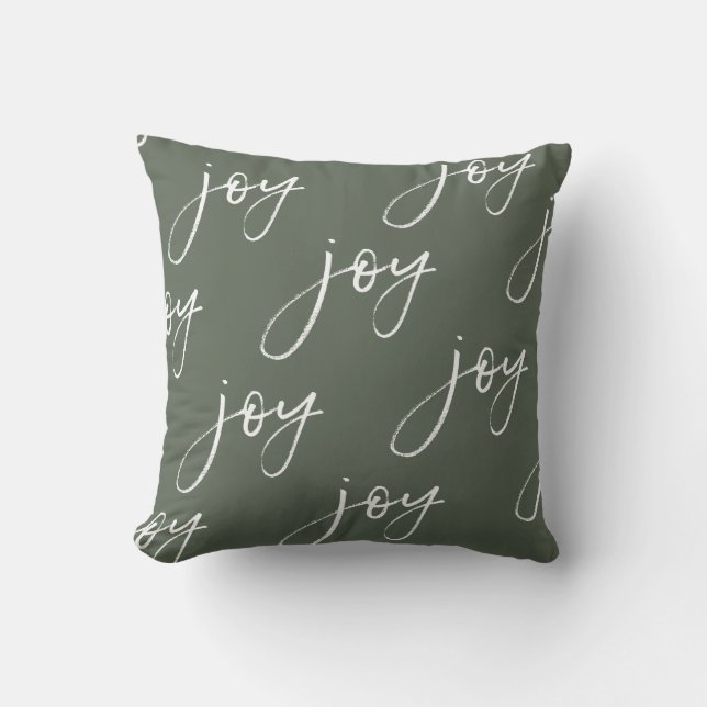 Green and White Joy Script Pillow (Front)