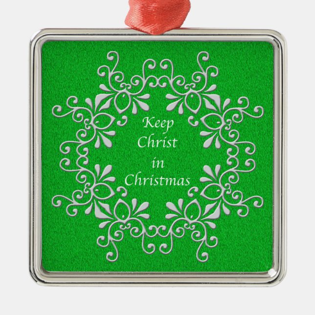 Green and White Keep Christ in Christmas Ornament (Front)