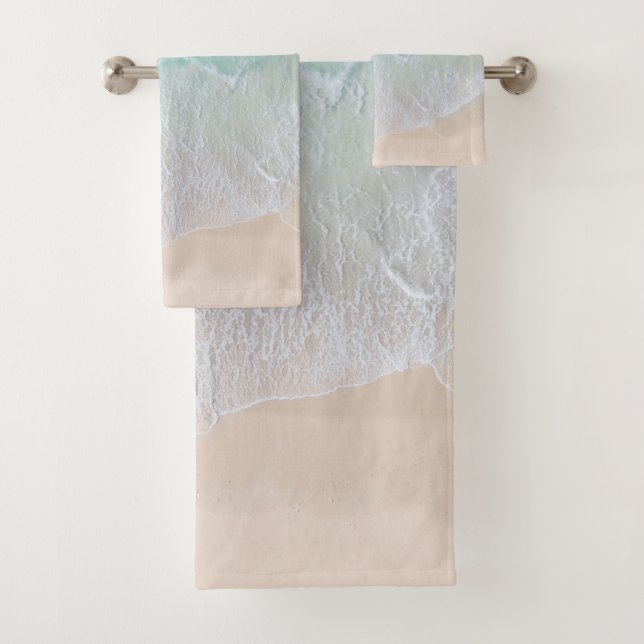Green And White Lace Beach Sand and Seashore Bath Towel Set (Insitu)