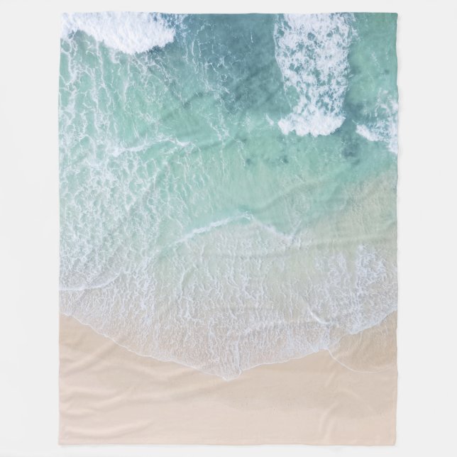 Green And White Lace Beach Sand and Seashore Fleece Blanket (Front)