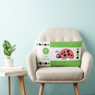 Green and white ladybird kids monogram lumbar cushion