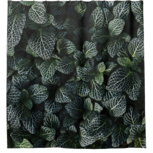 GREEN AND WHITE LEAF PLANT SHOWER CURTAIN