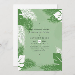 Green and White Leaves Exotic Tropical Wedding Invitation