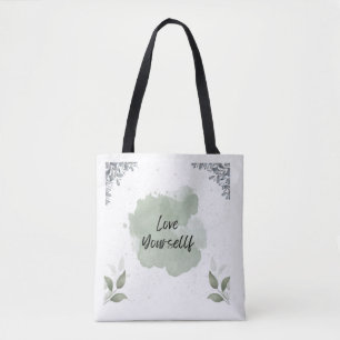 Green and White Leaves Watercolor Tote Bag