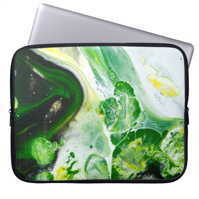 Green and white liquid laptop sleeve (Front)