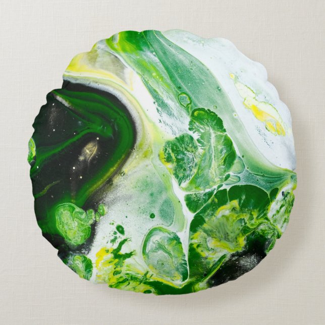 Green and white liquid round cushion (Front)