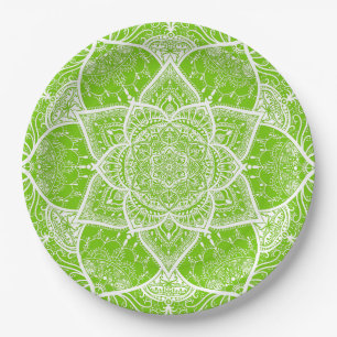 Green and White Mandala - Loergann in Ginkgo Paper Plate