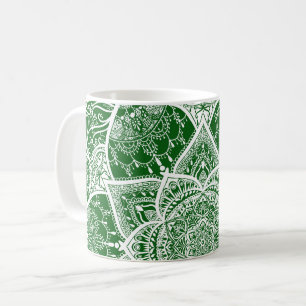 Green and White Mandala - Loergann in Moringa Coffee Mug