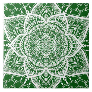 Green and White Mandala - Loergann in Moringa Tile