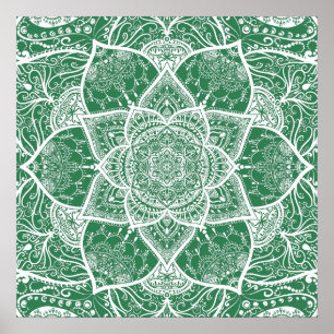 Green and White Mandala - Loergann in Rosemary Poster