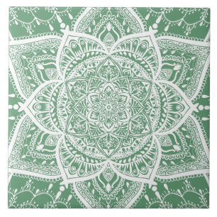 Green and White Mandala - Loergann in Sage Tile