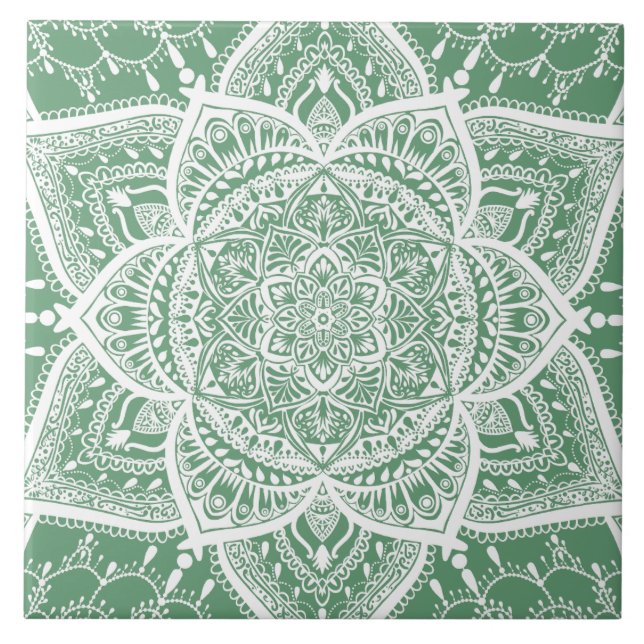 Green and White Mandala - Loergann in Sage Tile (Front)