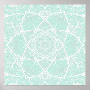 Green and White Mandala - Loergann in Sea Glass Poster