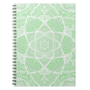 Green and White Mandala - Loergann in Seafoam Notebook