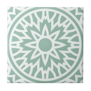 Green and White Mandala Tile