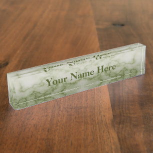 Green and White Marble Nameplate